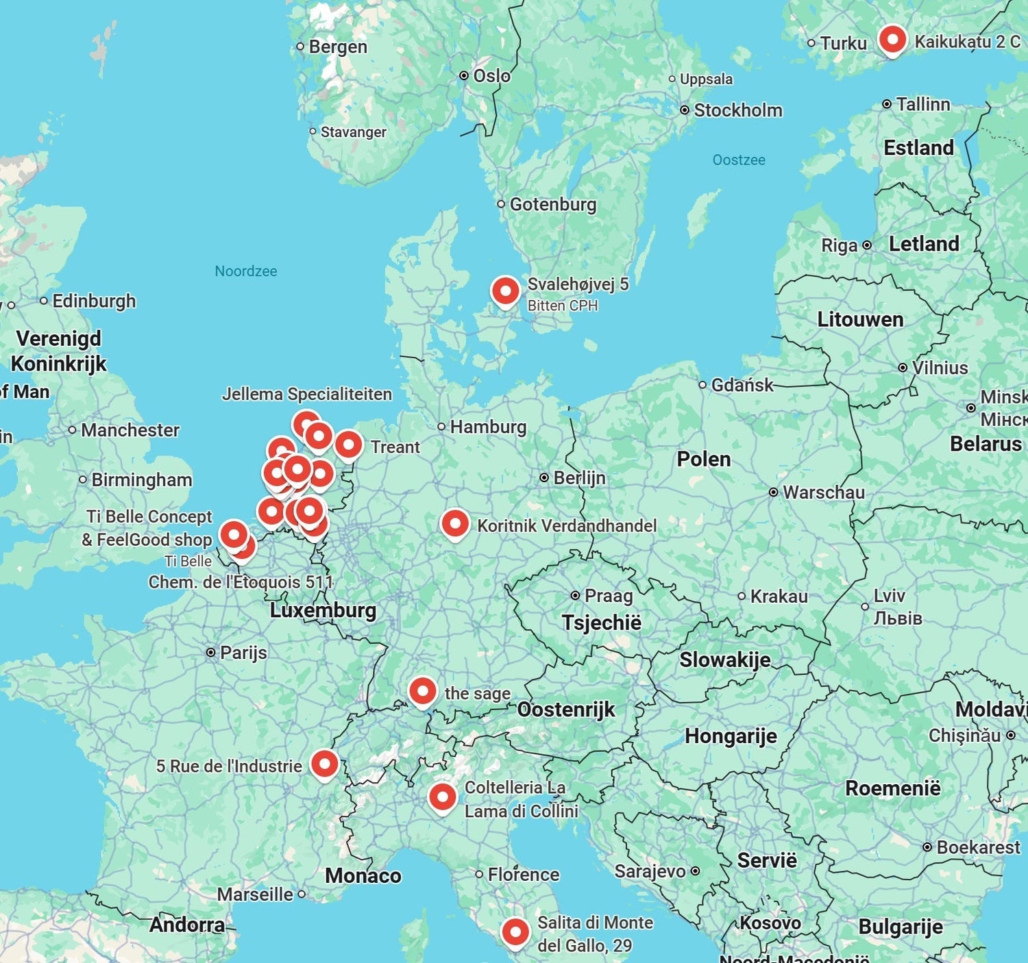 Landkaart met verkooppunten | Second Nature